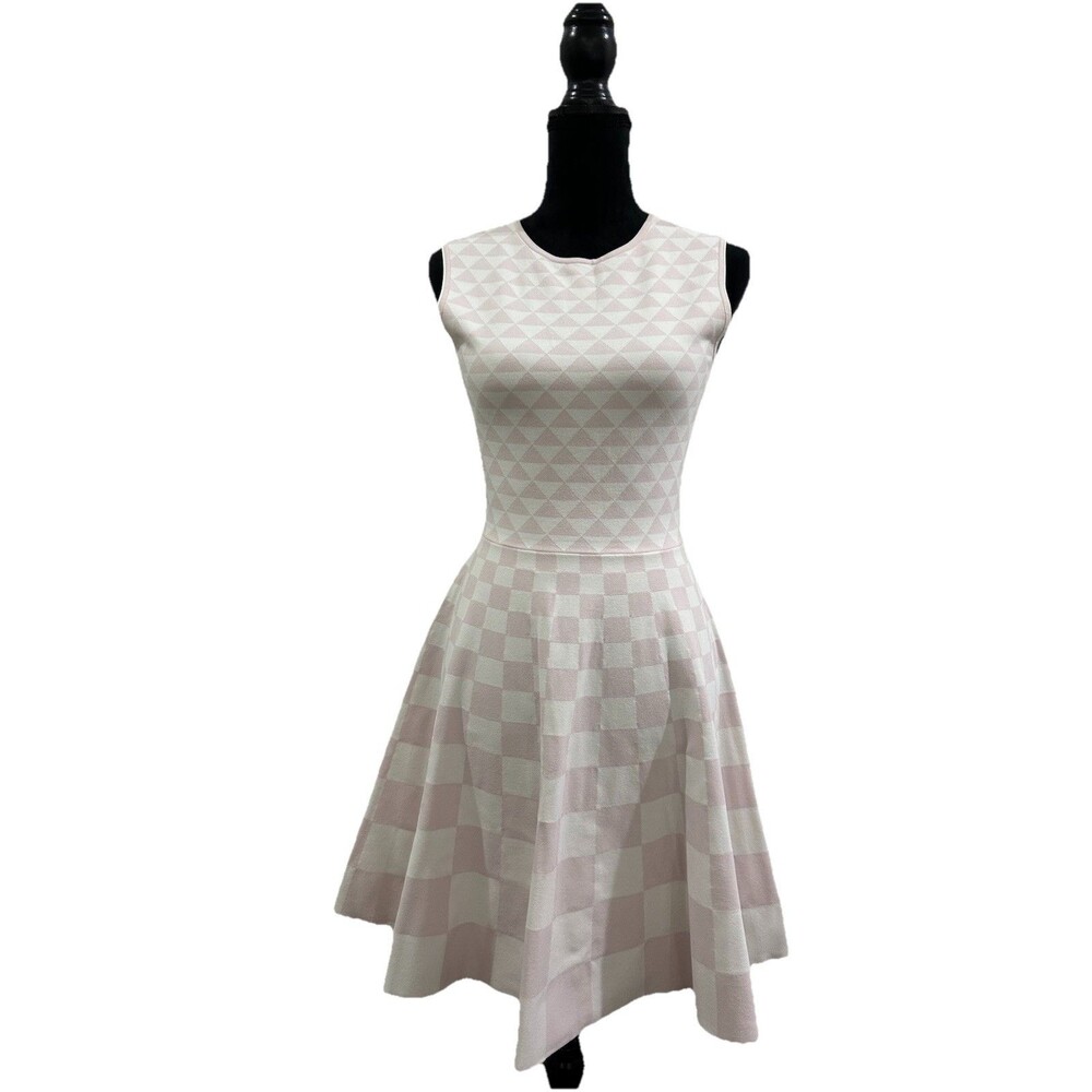 Ted Baker London Womens 2 Dress Lowel Jacquard Skater Nude Pink/White Zipper
